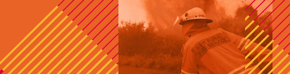 Image with lines, orange background and firefighter in action